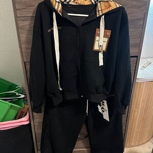 Black Tracksuit with Plaid Hood size M